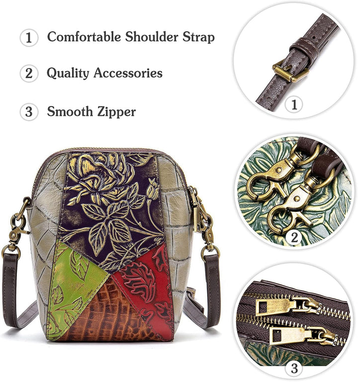 PORRASSO Damen Handy Umhängetasche Mode Handytasche Mädchen Schultertasche Leder Wasserdicht Geldbör