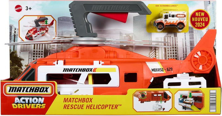 Matchbox Spielzeugauto und Spielset, 40 cm grosser Hubschrauber, der Sich in Rettungsstation verwand