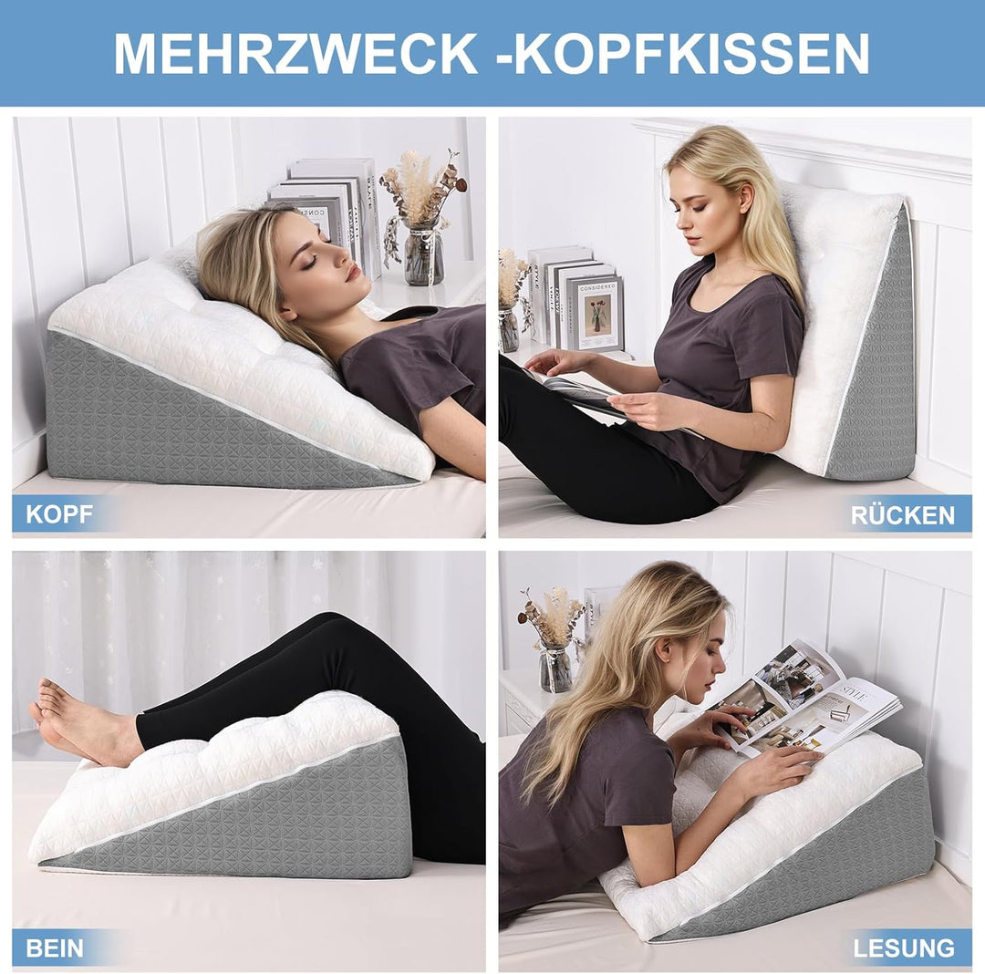 Keilkissen für Bett und Sofa-Doppelte Lage Memory Schaum Lesekissen-Ergonomischer Bettkeil für Reflu
