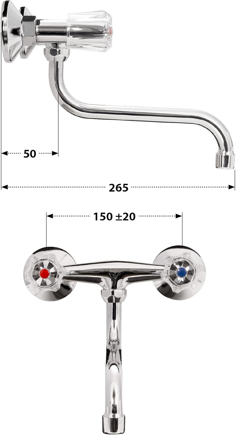 'aquaSu® Wand-Zweigriffmischer Standard Plus | Küchenarmatur mit schwenkbarem S-Auslauf | Mischbatte