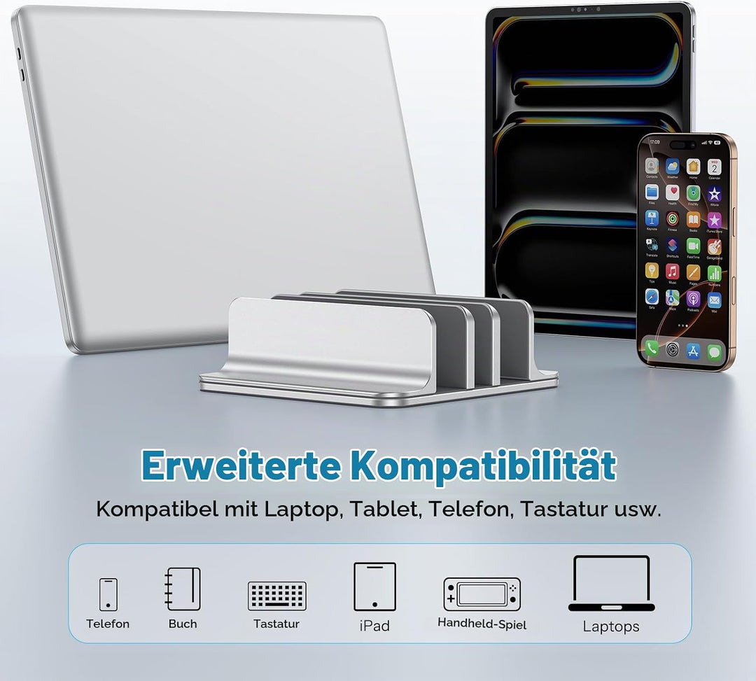 OMOTON 3 Slot Aluminium Vertikal Laptop Ständer, Verstellbarer Notebook Ständer, Laptop Halterung fü