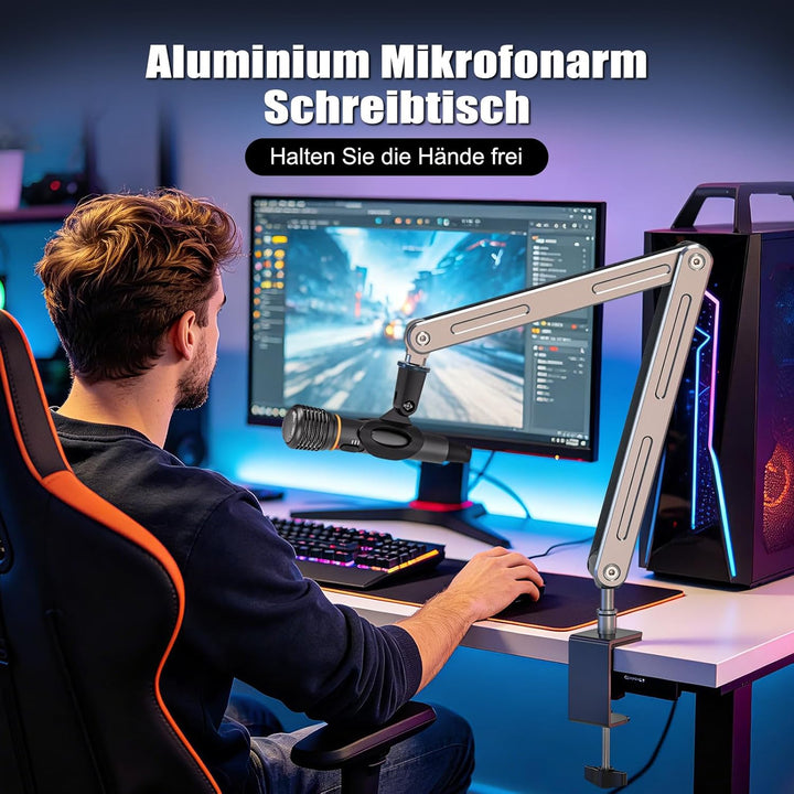 Aluminium Mikrofon Arm Tisch für Live-Streaming, Singe, Gaming | Aluminium Mikrofonständer Schreibti