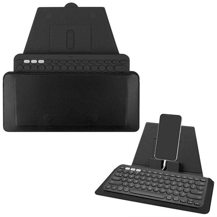 GEEKRIA Compact Keyboard Case, Vegan Leder Travel Case mit Phone und Tablet Halterung, Kompatibel mi