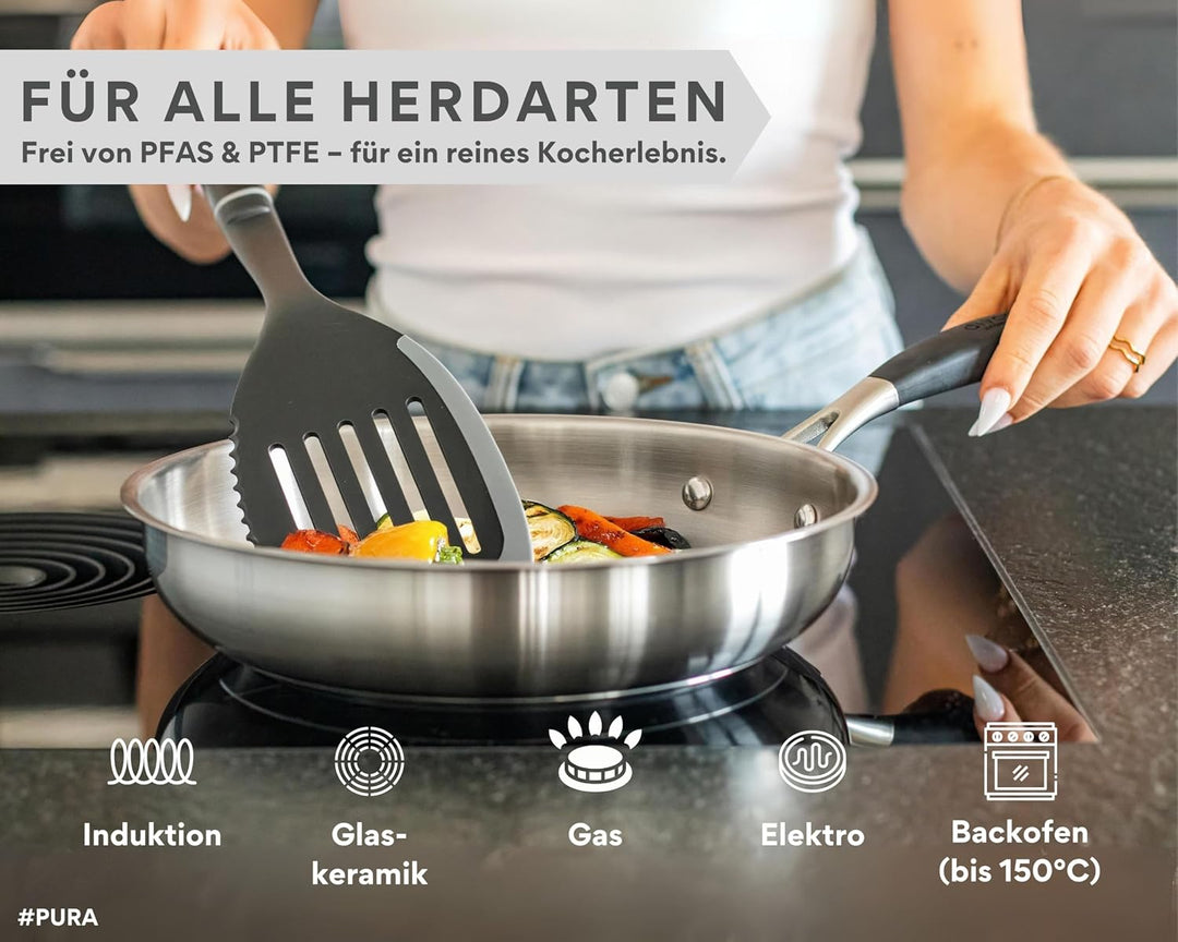 Edelstahlpfanne 20cm – Ohne PTFE &amp; PFOA, unbeschichtete Pfanne aus Edelstahl, Induktion geeignet, kl