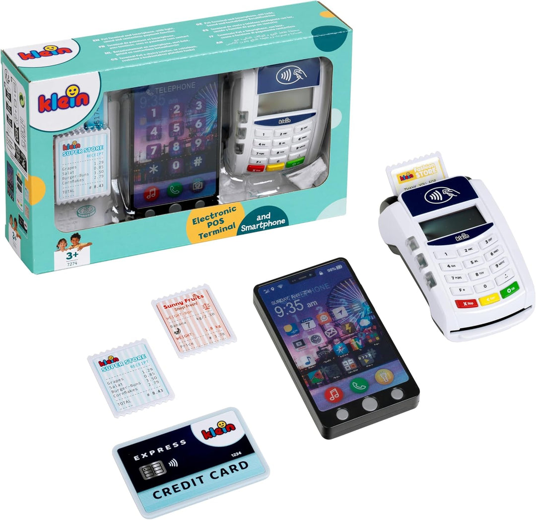Theo Klein 7274 PoS Terminal und Kinder Handy Smartphone Mit Licht, Sound und kontaktloser Bezahlfun