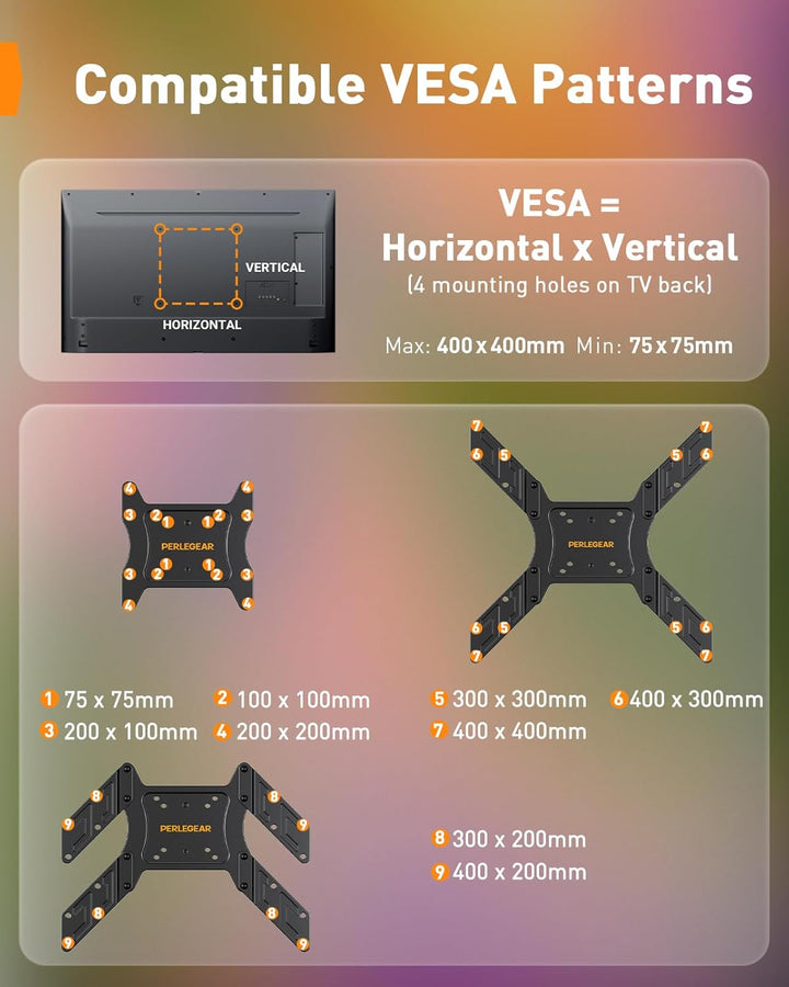 Perlegear Voll-bewegliche TV Wandhalterung mit LED-Lichtern für 25″-65″ TV 45kg, TV Halterung mit Ne