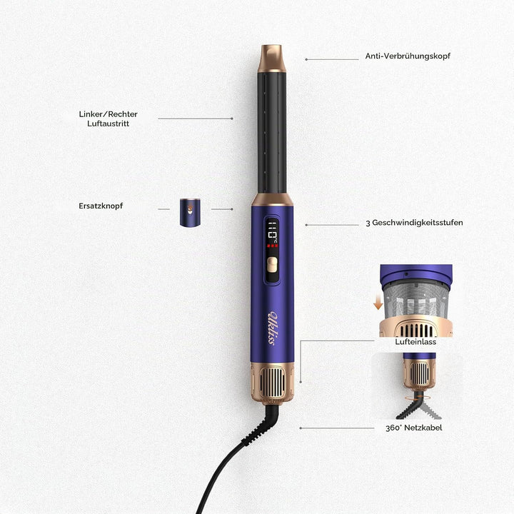 UKLISS Hairstyler 6 in 1 Air Styler Set [mit Diffusor], Pro Hair Styler Set Gold Blau, Gold Blau