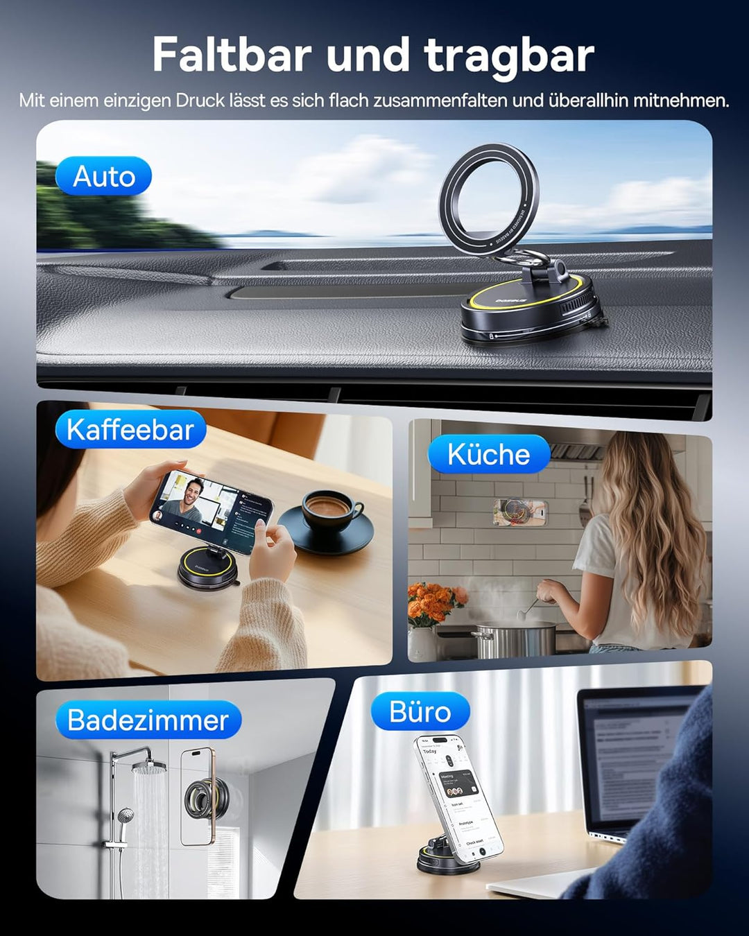 Baseus VC2 Flex Vakuum Magnet Handyhalterung Auto, Magnetische Magsafe Handy Halterung Auto Saugnapf