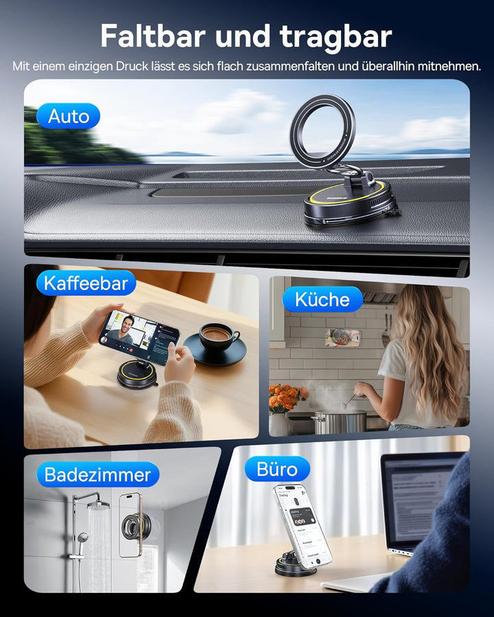 Baseus VC2 Flex Vakuum Magnet Handyhalterung Auto, Magnetische Magsafe Handy Halterung Auto Saugnapf