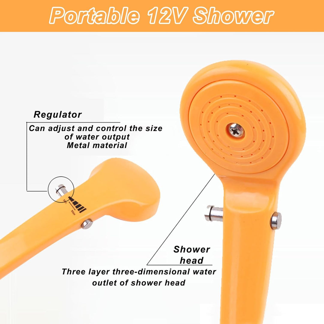 PORFOYO Campingdusche Camping Dusche, 12V Tragbare Campingdusche mit Handbrause und Schlauch, Campin