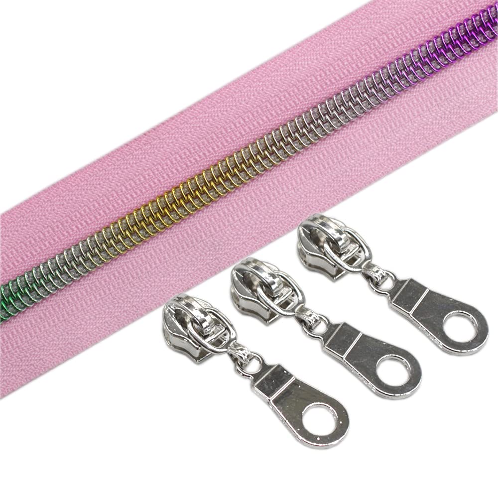 YaHoGa 9 m Regenbogen endlos Reissverschluss Meterware Pink reissverschluss 6mm-Spirale + 25 Nonlock