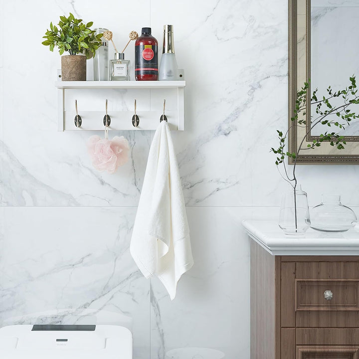 YMYNY Wandgarderoben mit Ablage, 2er Set Wandregal in einem Paket, Garderobenhaken mit 8 Doppelhaken