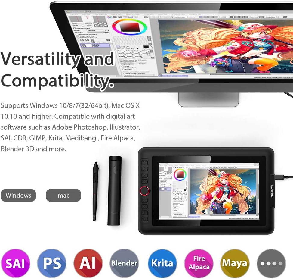 XP-PEN Artist 13.3 Pro Grafiktablett, vollamitiertes Pen Display, 88% NTSC, Drawing Tablet mit Stift