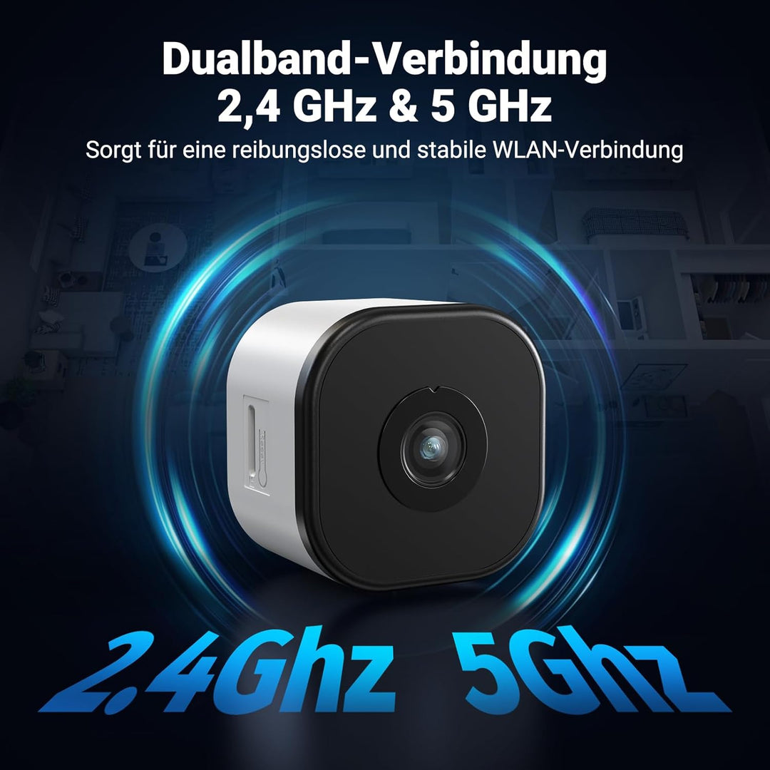 Codnida 2K Magnetische Fensterkamera Ohne Bohren, 2,4 & 5 GHz WLAN Überwachungskamera Innen mit Star