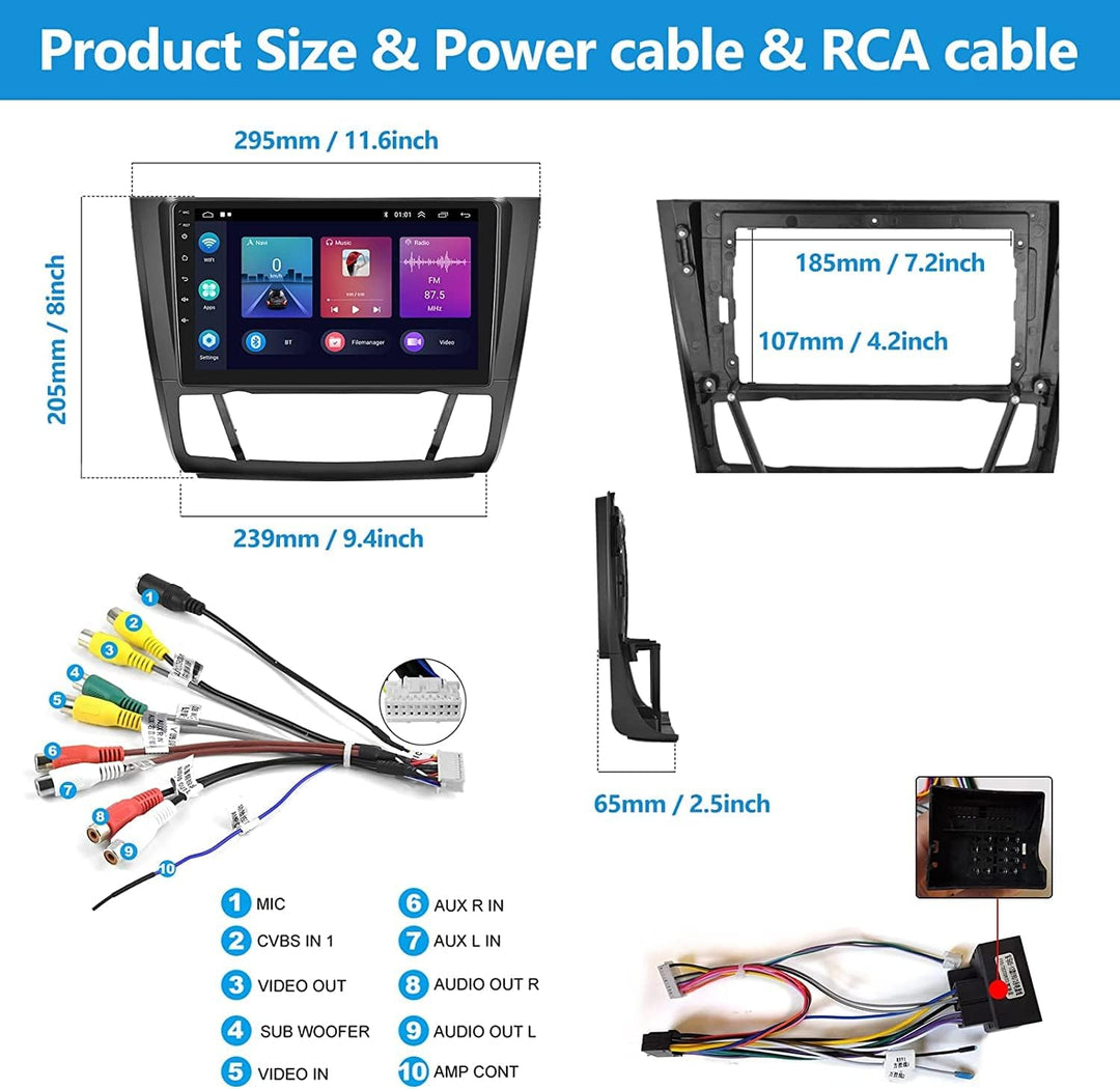 CAMECHO Android 11 [2G+32G] Autoradio für BMW 1 Serie E81 E82 E87 E88,9-Zoll Bildschirm Auto Radio T