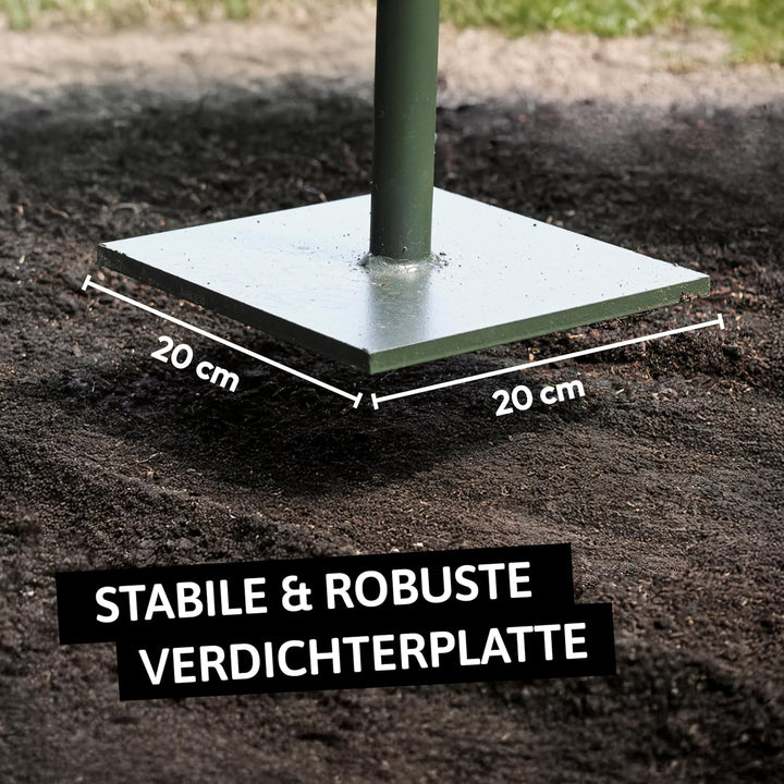 Bodenverdichter Handstampfer aus Stahl - Gartenstampfer mit 20x20cm Platte & Softgriff - Erdstampfer