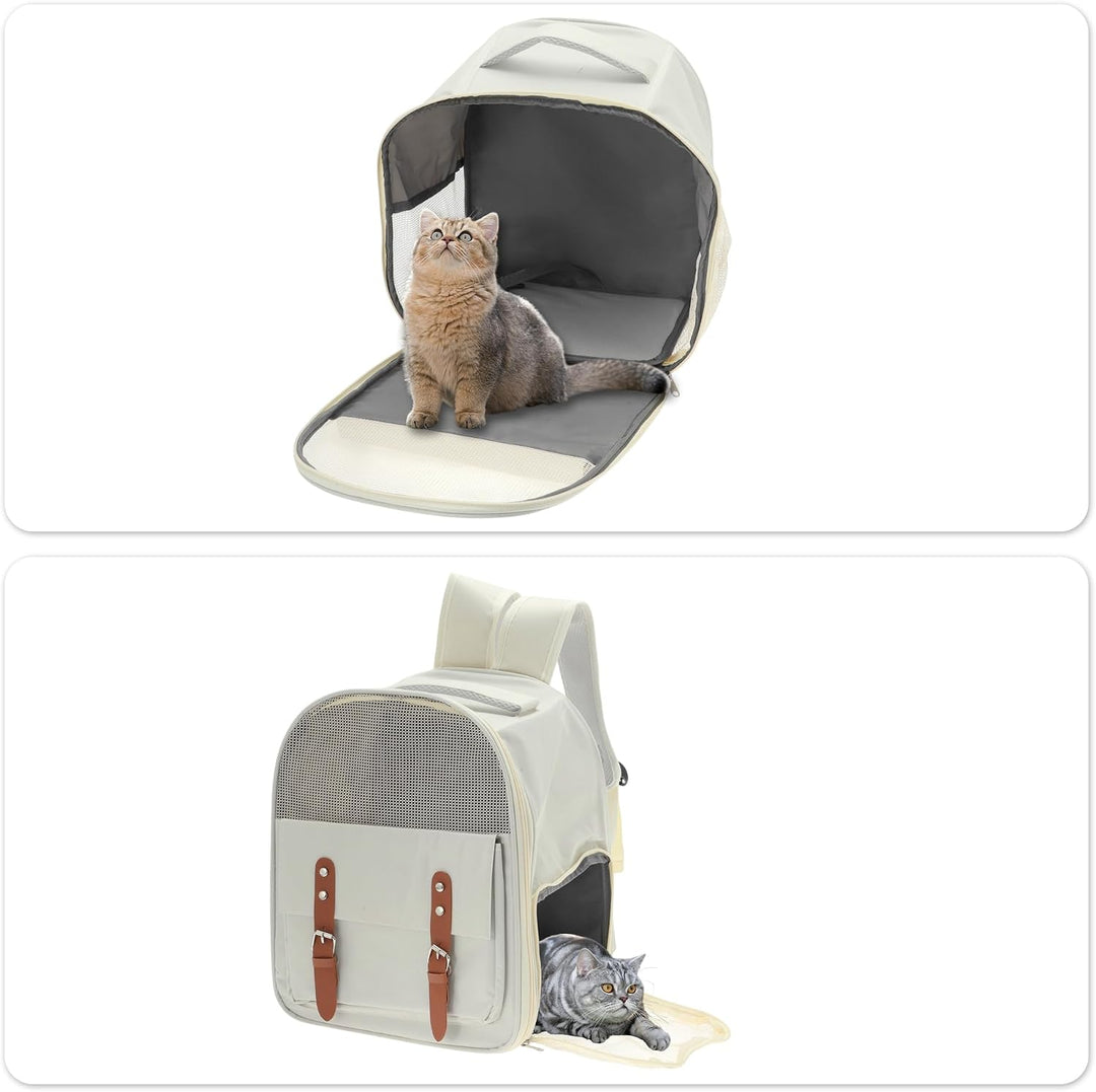 Haustierträger Rucksack Beige 1Stk Für Katzen Kleine Hunde | Oxford-Stoff, Netzstoff, 32X25X39Cm, Ma
