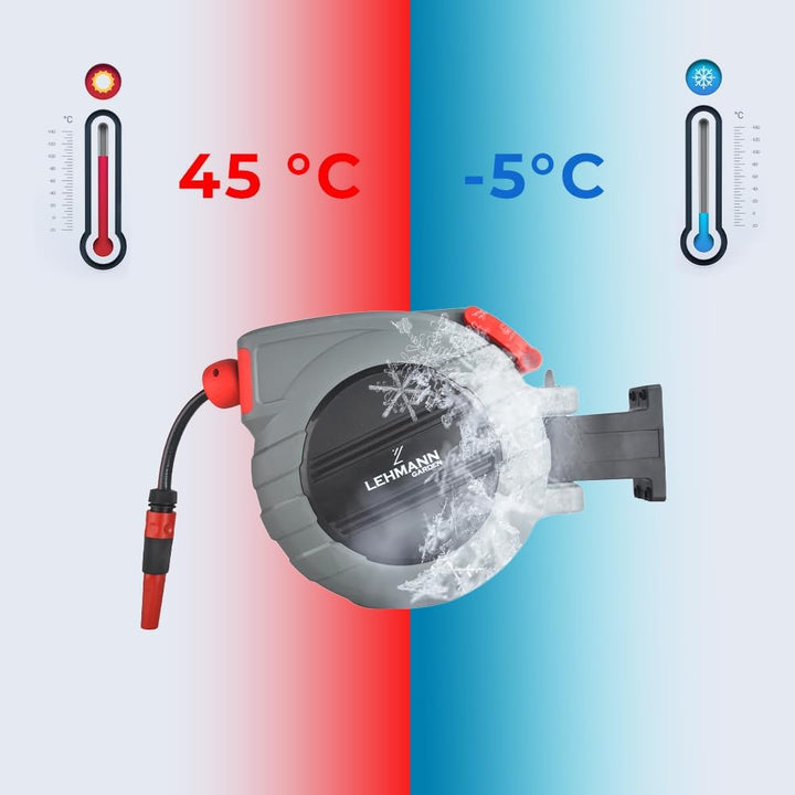 LEHMANN Wand-Schlauchbox 35 m + 2 m, Automatischer Schlauchaufroller, Schlauchtrommel für Flexible G