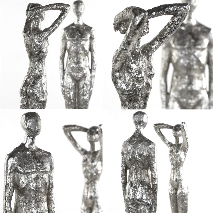 DESIGN DELIGHTS Moderne SKULPTUR Millenium | Mann & Frau, 2-teilig, Poly Kunststein, Silber 59 cm |