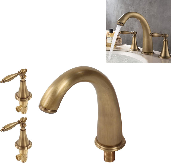3 Loch Waschtisch Armatur, Antiker Wasserhahn Drei Loch Montage, Armaturen Waschbecken Gold, für Hei