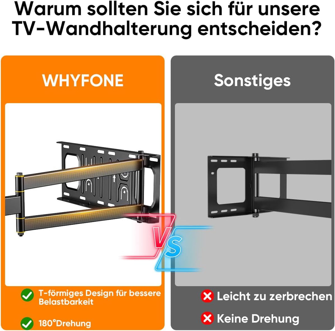 TV Wandhalterung mit 655mm Langem Arm für 13-50 Zoll Fernseher oder Monitor, 180° Drehung Fernsehhal