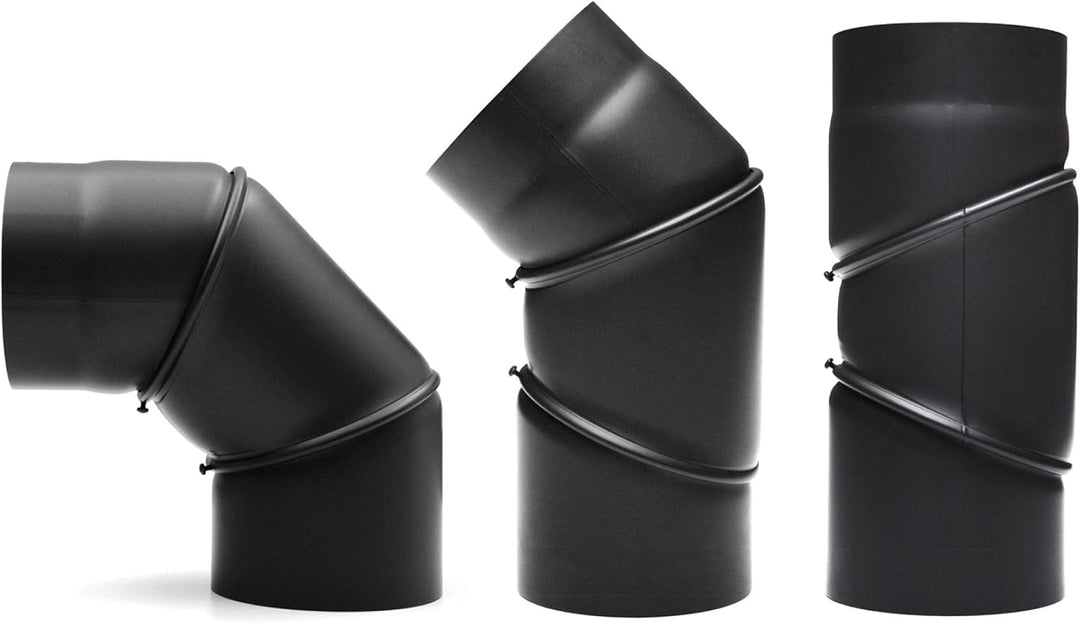 raik Rauchrohrbogen/Ofenrohrbogen 0-90° drehbar 3-teilig 160 mm Durchmesser Stahlblech 2 mm Schwarz
