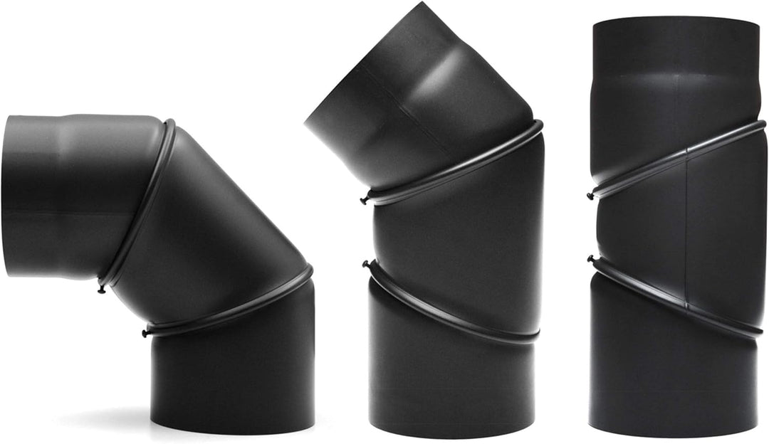 raik Rauchrohrbogen/Ofenrohrbogen 0-90° drehbar 3-teilig 130 mm Durchmesser Stahlblech 2 mm Schwarz