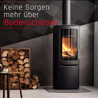 BIJON Glasplatte Segmentbogen für Kaminofen mit Dichtlippe, Glasbodenplatte - Funkenschutzplatte Gla