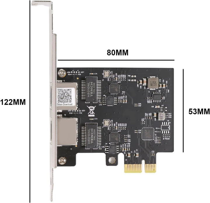 QSFPTEK 2.5G-T Realtek RTL8125B Netzwerkkarte (2 RJ45 Port), 2.5 Gigabit Dual RJ45 Port PCI-E Ethern