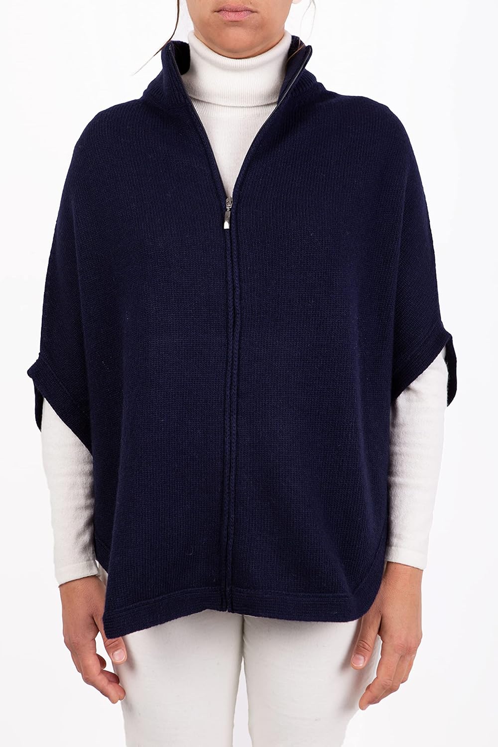 Poncho mit Reissverschluss, Kaschmir-Mischung, doppeltes Garn, für Damen, hergestellt in Italien, Me