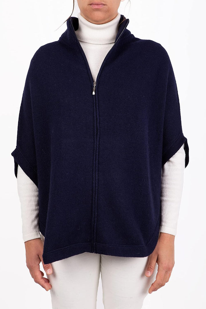 Poncho mit Reissverschluss, Kaschmir-Mischung, doppeltes Garn, für Damen, hergestellt in Italien, Me