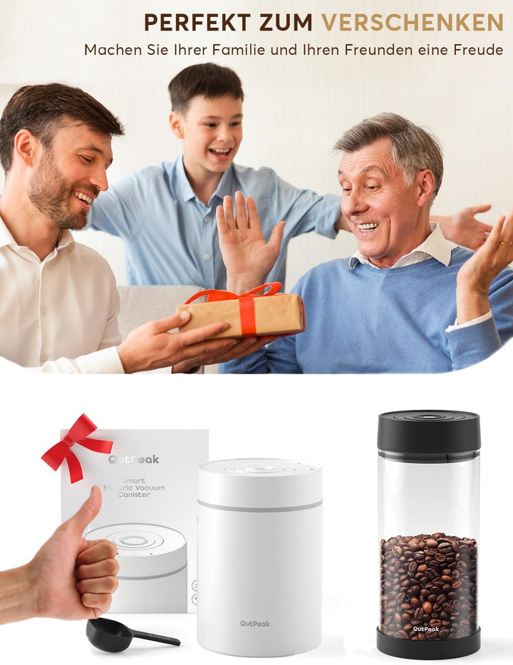 OUTPEAK 2026 Kilo Auto Vakuum Kaffeedose 1,8L für 601.0 g Kaffeebohnen Ein-Knopf-Bedienung Edelstahl
