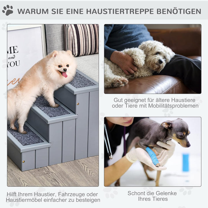 PawHut Hundetreppe 3 Stufen Katzentreppe Haustiertreppe Hundetreppe für Hunde und Katzen Tiertreppe