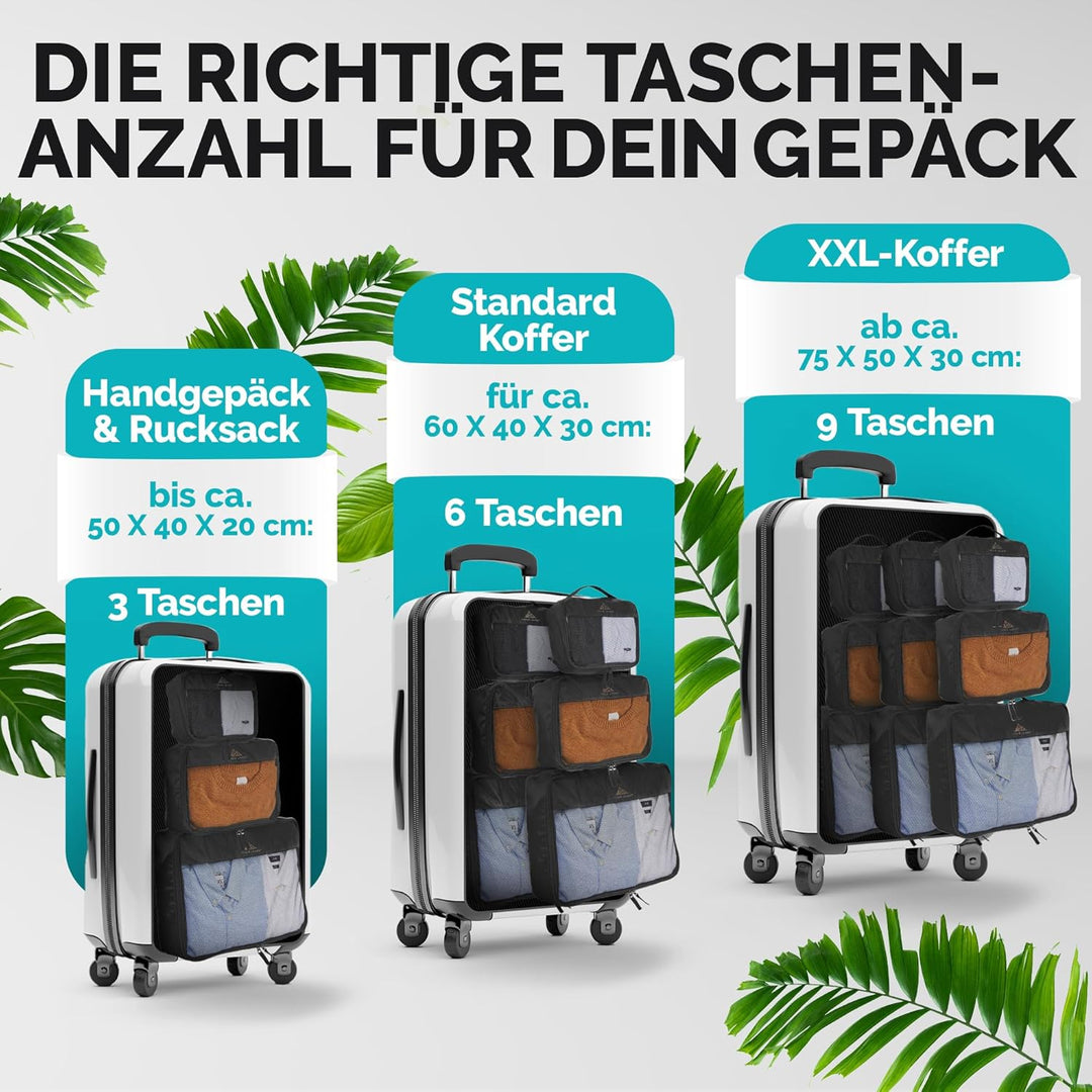 TRAVEL BUDDY® Koffer Organizer Set - 100% Recycling Material - Ultra leicht & waschbar - 6 Packtasch