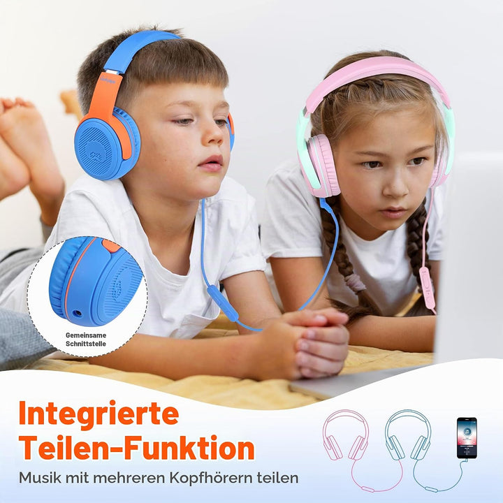 RockPapa Share 1 Kopfhörer Kinder Schule Mädchen Junge, 85dB/94dB Lautstärkebegrenzung, Sharing-Funk
