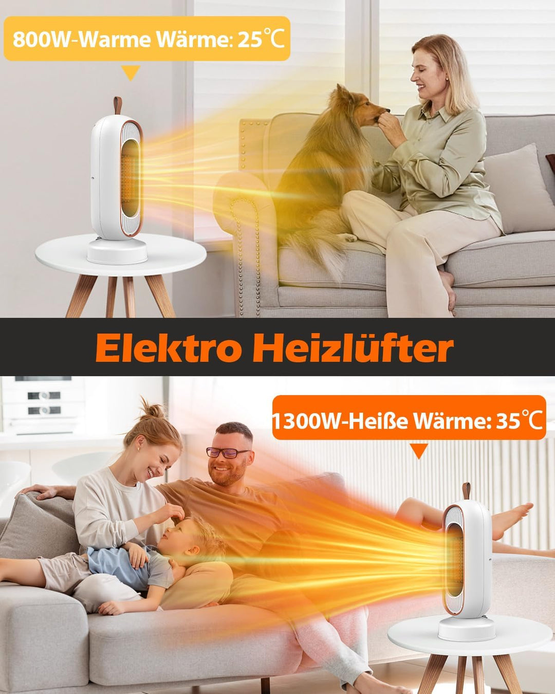 Energiesparender Heizlüfter – 1300W PTC Keramik-Technologie, 2 Leistungsstufen, Tragbarer Heizlüfter