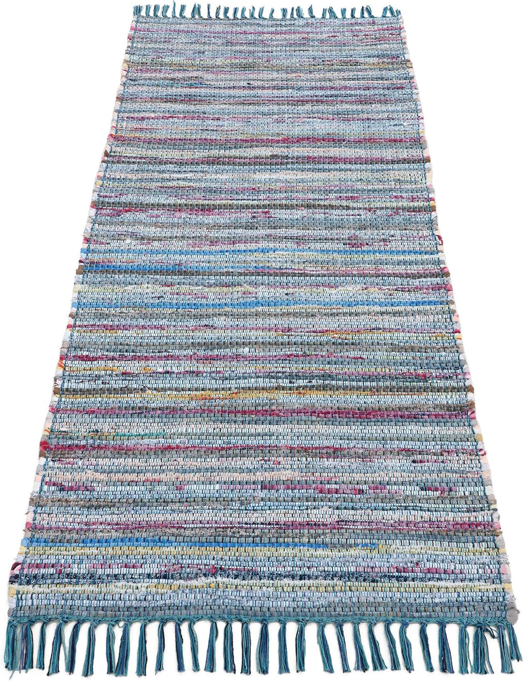 carpetfine Flickenteppich Kelim Chindi Läufer Blau 60x180 cm | Fleckerlteppich aus Baumwolle für Woh