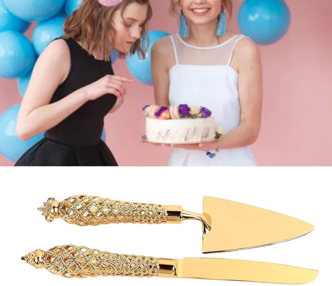 Gold Kuchen und Tortenheber Set, Kuchenmesser und Heber, Hochzeitstorte Schneideutensilien, 1 Satz