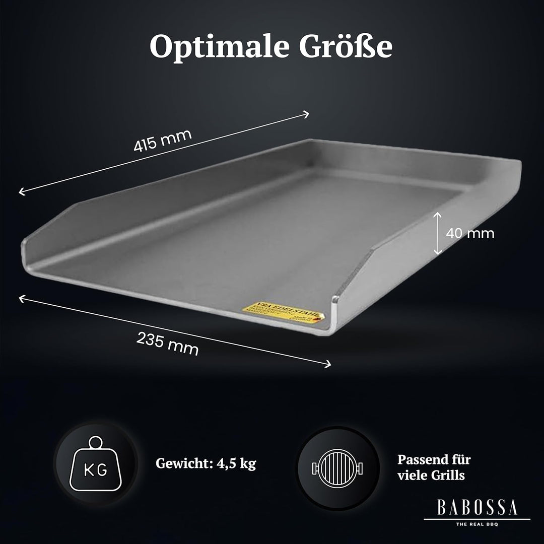 BABOSSA Grill Plancha aus V2A Edelstahl – Erstklassige Verarbeitung & perfekte Hitzeverteilung – kom