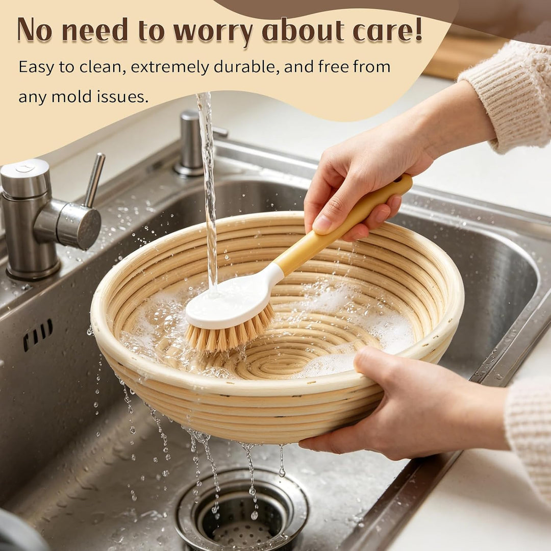 Rattan Gärkörbchen Set, Sauerteig Starter Set, 2x 9 Zoll Rundes Brotgärkörbchen mit Leinen-Einsätzen