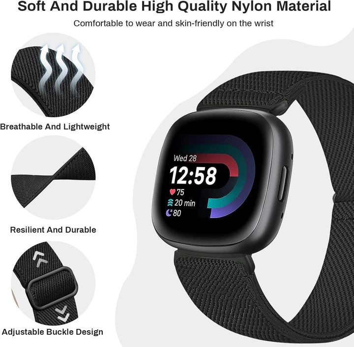 4 Stück Stretch Nylon Armbänder, Kompatibel mit Fitbit Versa 4/Fitbit Versa 3 Armbänder/Fitbit Sense