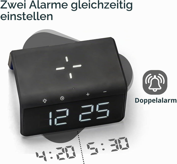 Caliber Wecker mit Ladestation - Wecker Digital mit Wake Up Light - Wecker mit Licht - Dimmbarer LED