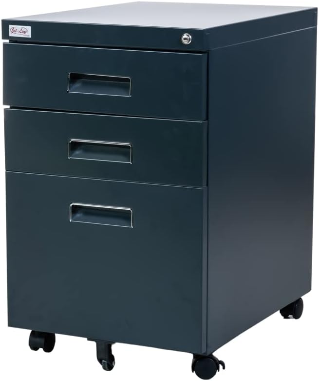 Jet-Line®| Büro Rollcontainer Metall | 3-Schubladen Hängeregister |abschliessbar | Aktenschrank | Bü