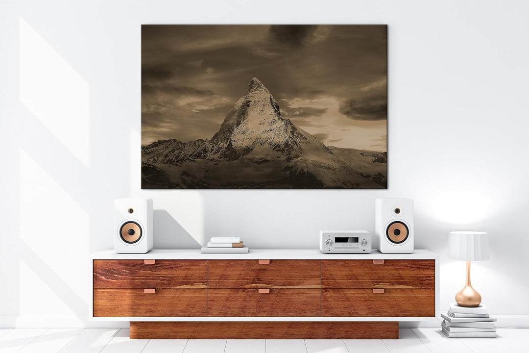 Matterhorn in der Schweiz Format: 100x70 Effekt: Sepia als Leinwandbild, Motiv fertig gerahmt auf Ec