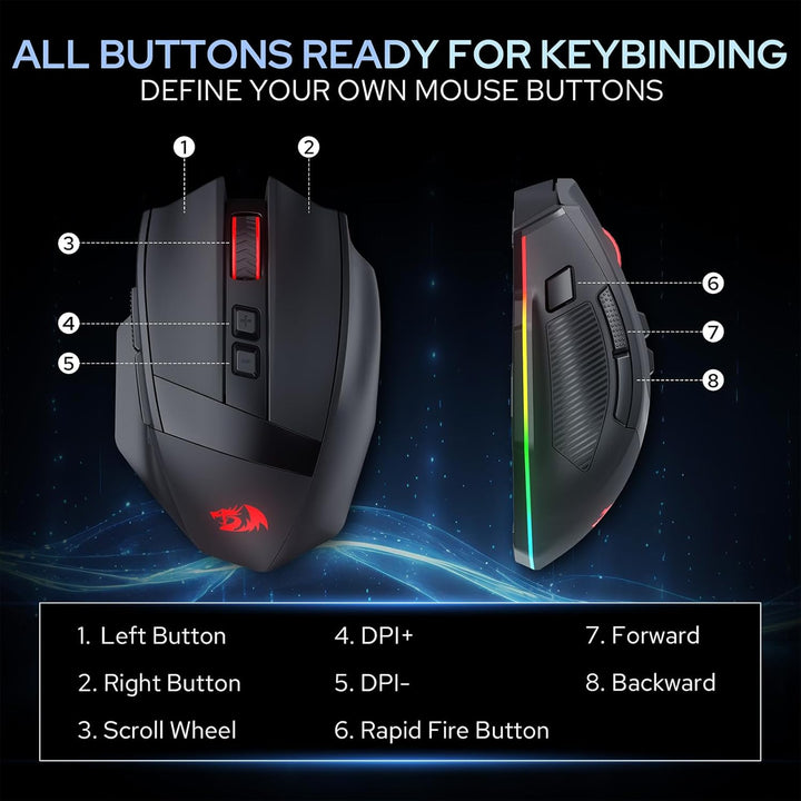 Redragon M923 PRO 3-Mode RGB Gaming Maus, Optische Ergonomische Gamer Maus mit Max 24.000 DPI, Pro P