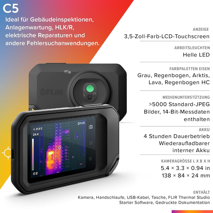 FLIR C5, Profi-Thermokamera, leistungsstark und kompakt mit WLAN, misst Temperaturen bis 400 °C (752