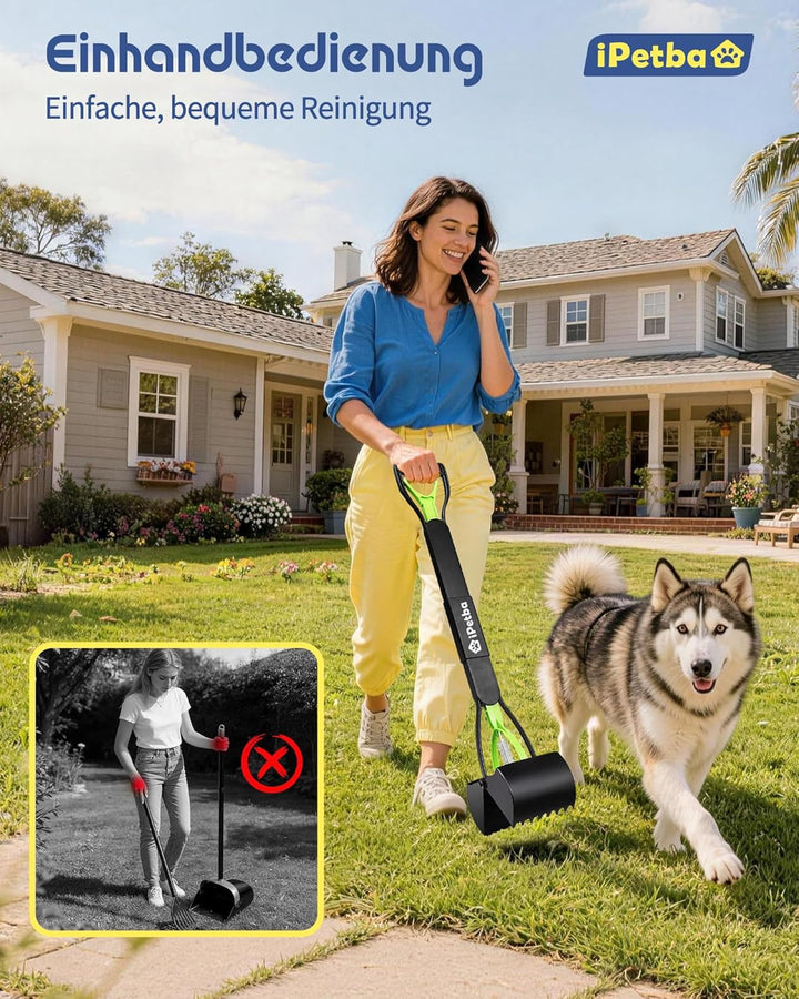 Hundekotsammler für Garten – 81 cm Langer Griff, Kein Bücken, Grasfreundlich, Leicht zu Reinigen, La