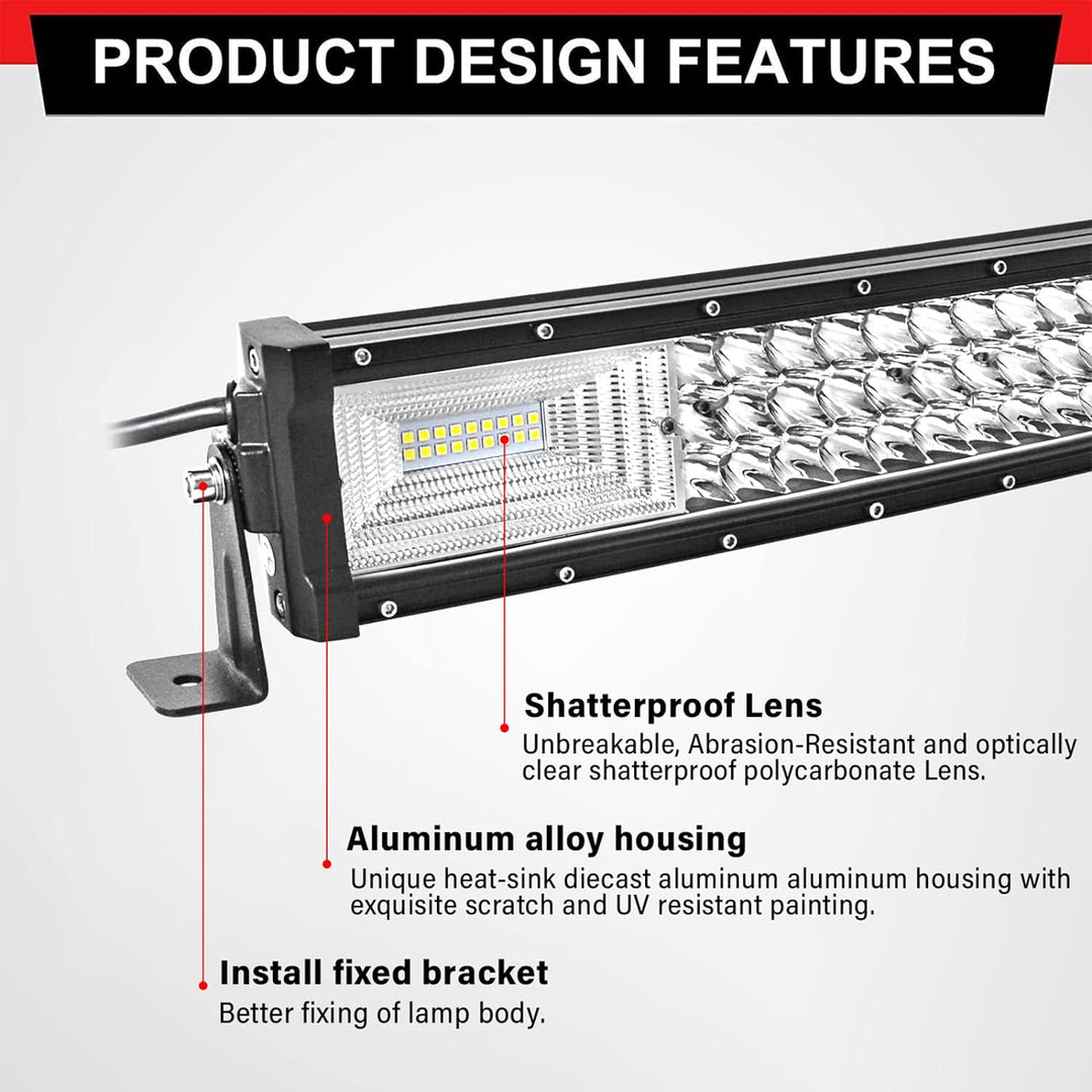 PICAA 3 Rows Gewölbt 22 Zoll LED Lightbar 270W mit Kabelbaum Kit Lichtbalken Arbeitsscheinwerfer Flu