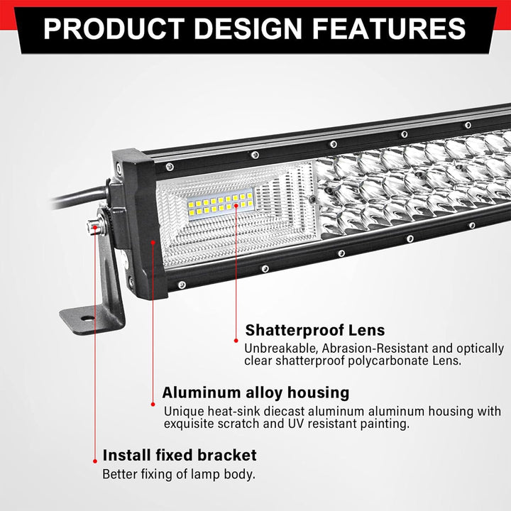PICAA 3 Rows Gewölbt 22 Zoll LED Lightbar 270W Lichtbalken Arbeitsscheinwerfer Flutlicht Spotlight f
