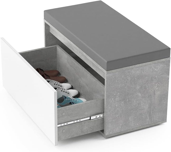 Vicco Schuhbank Iker, Beton/Weiss, 80 x 45 cm, Beton